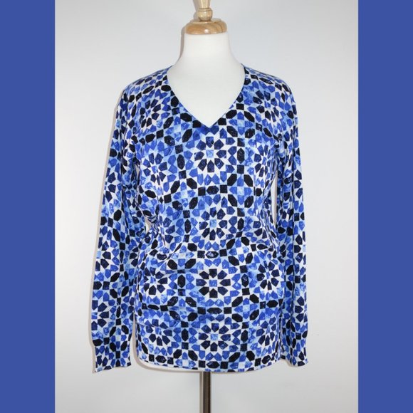 Michael Kors Blue Print V-Neck Sweater - size M - Picture 1 of 13